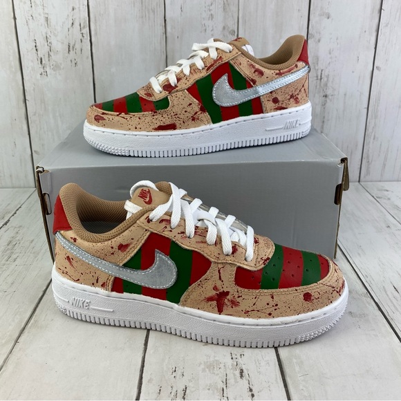 Nike Other - Nike Air Force 1 Freddie Kruger Sneakers Halloween Custom Paint Youth 1.5 Scary